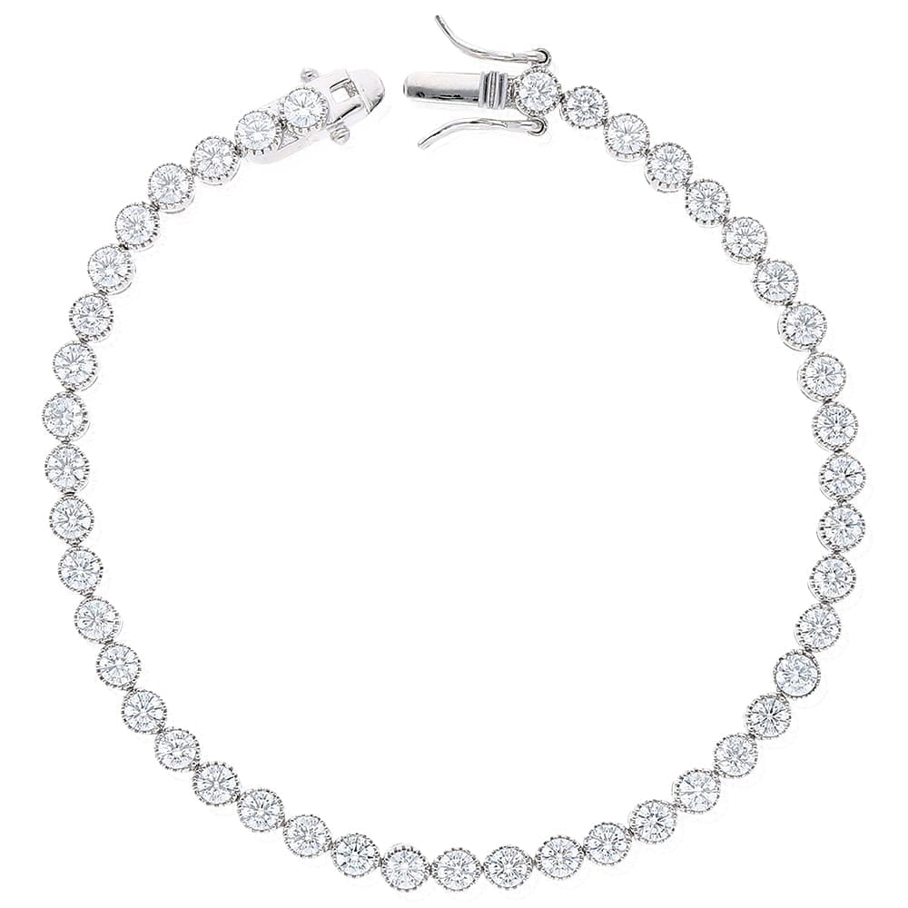 925 Sterling Silver Milgrain Bezel Created Diamond 6mm Tennis Bracelet 7"