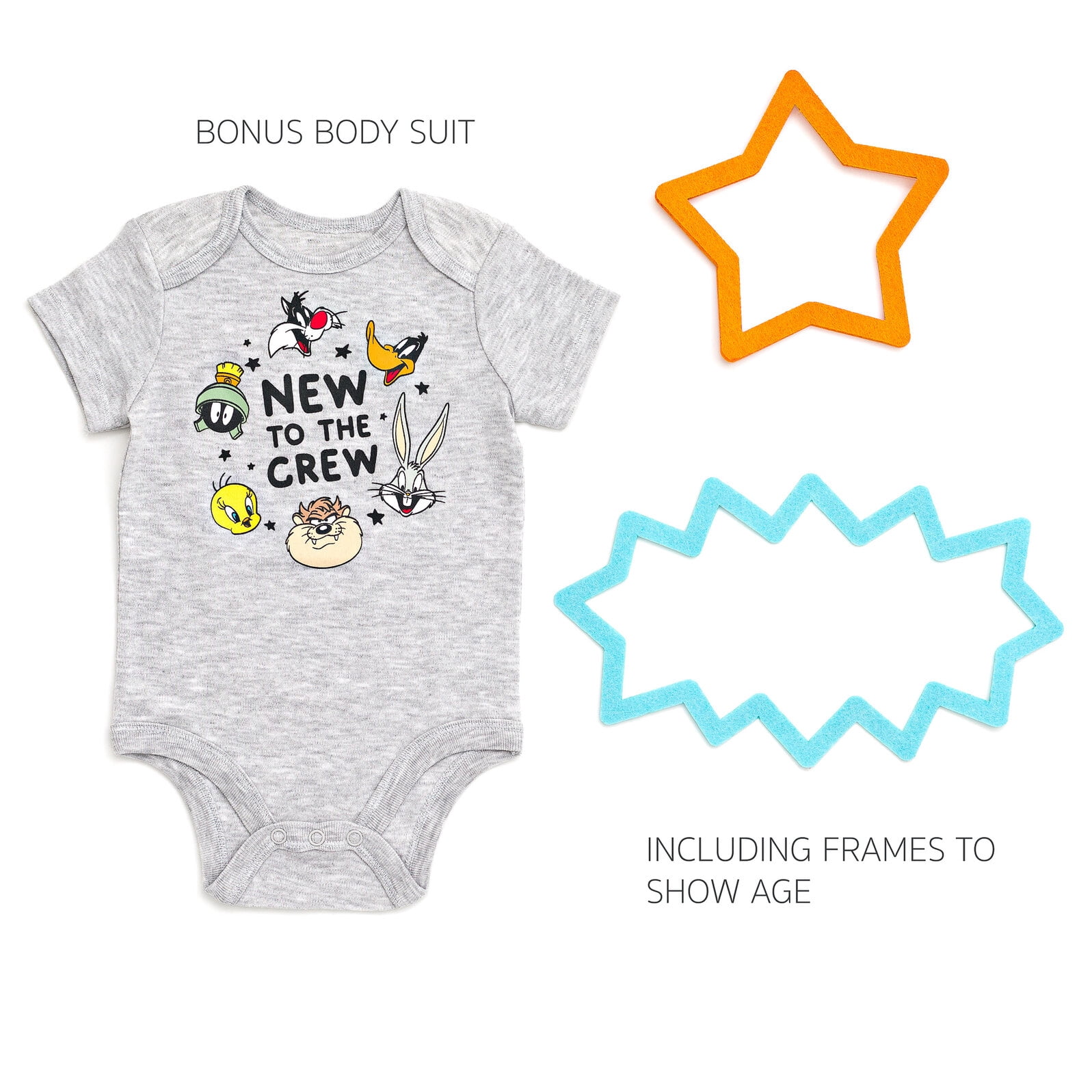 LOONEY TUNES Tweety Bird Daffy Duck Tasmanian Devil Newborn Baby Boys Bodysuit and Monthly Milestone Blanket 4 Piece Layette Set Newborn