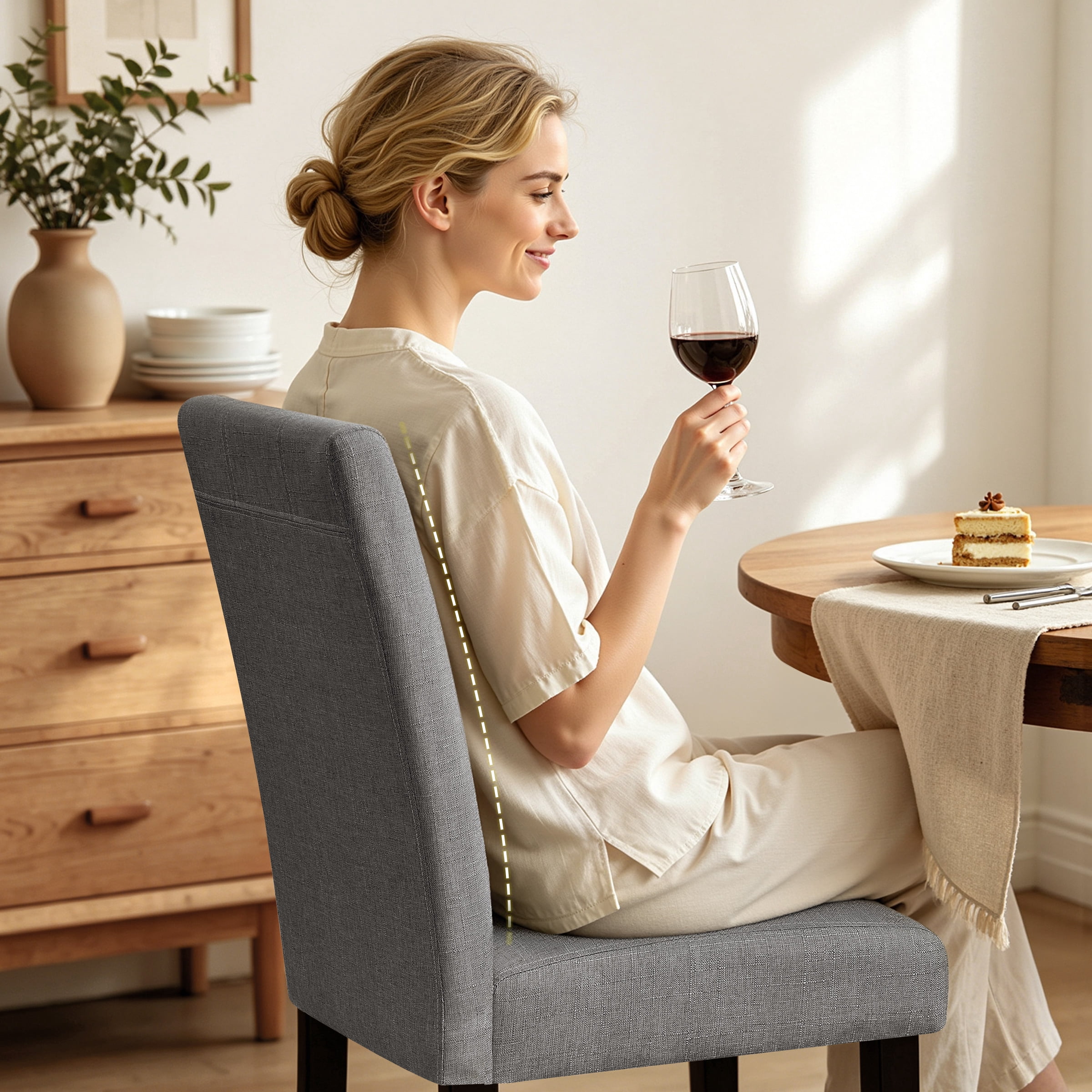 DyFun Linen Upholstered Dining Chairs Set of 2 for Kitchen Dining Room or Apartment Living, Dark Gray