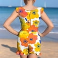 thumbnail image 5 of Spazoro Kids Girls Swimsuits, Jumpsuit with Lace and Pocket Chest Padded Breathable Quick Drying Floral Print Beach Swimming Pool Swimsuit for Chid Girls Yellow Size 9 years, 5 of 9