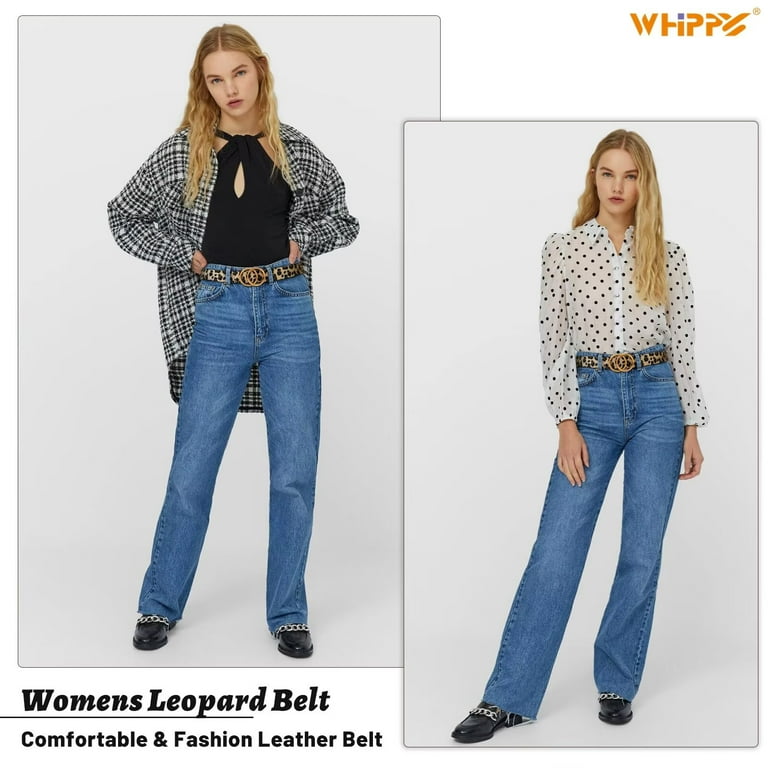 Whippy Women's Leather Belt With Double Ring Buckle, Leopard photo 5