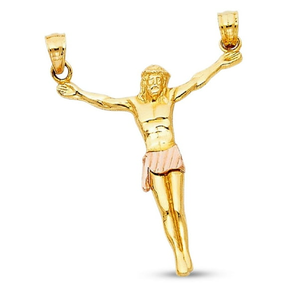 Jesus Full Body Pendant 14k Yellow White Gold Crucifix Christ Charm Two Tone Solid 32 x 25 mm