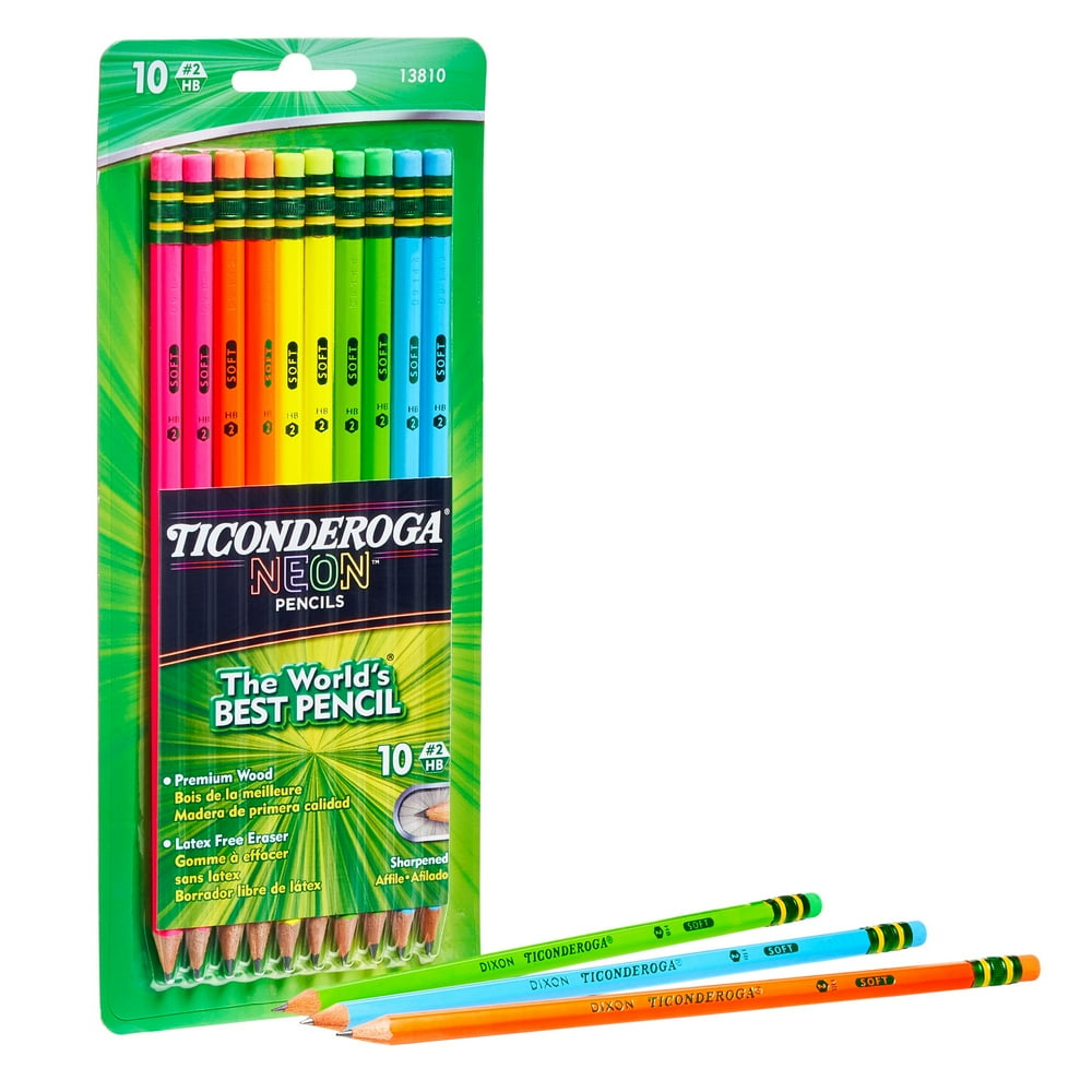 Ticonderoga Neon No 2 Pencils, Pre Sharpened Pencil, 10 Ct