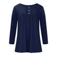 thumbnail image 3 of Pntutb Womens Solid Round Neck Button Pleated Pullover Long Sleeve Top Blouse Dark Blue XL, 3 of 5