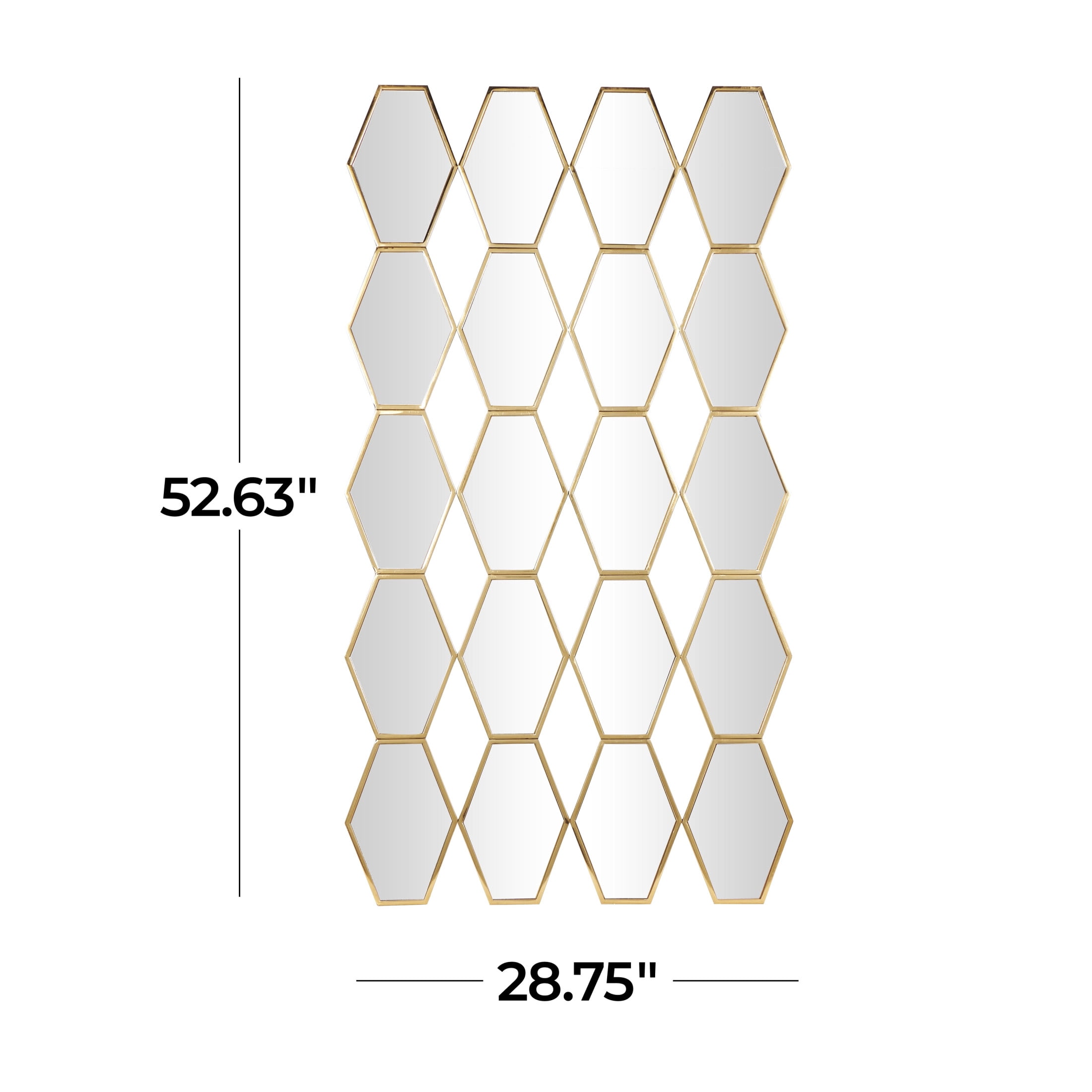 DecMode 29" x 53" Gold Hexagon Panel Geometric Wall Mirror