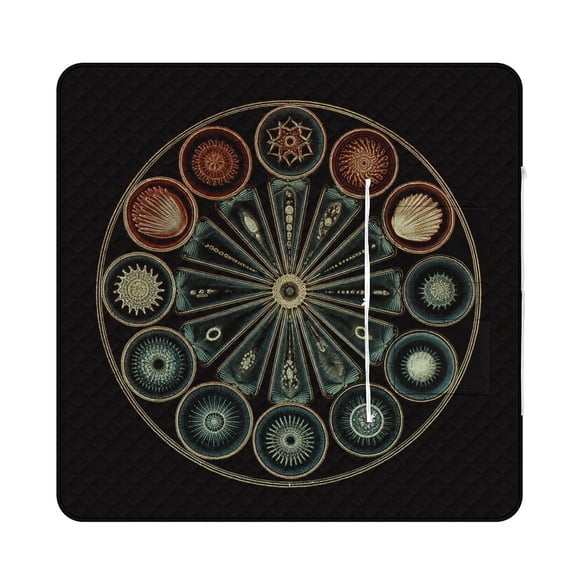 Microscopic Life Forms Circular Design Outdoor Picnic Blanket, Foldable Waterproof Beach Mat, Portable Beach Blanket for Beach Camping, Hiking, Family Concerts
