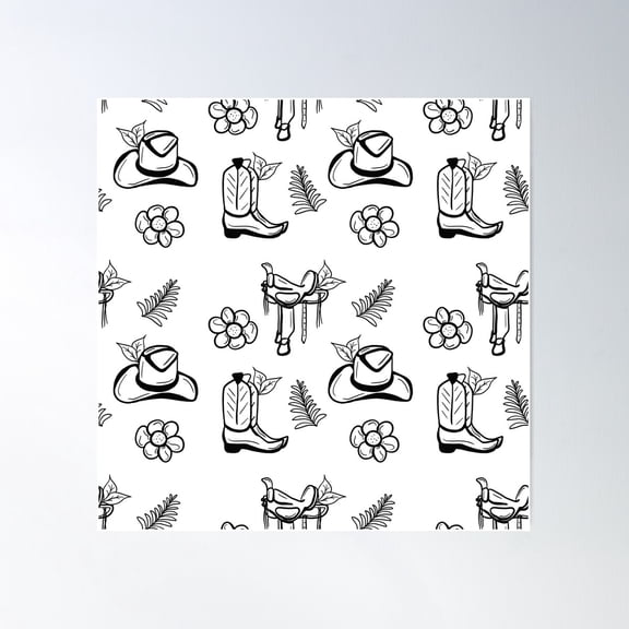 Cowboy Pattern - White Poster Wall Art, Modern Wall Decor For Living Room Bedroom, 8x12 UNFRAMED