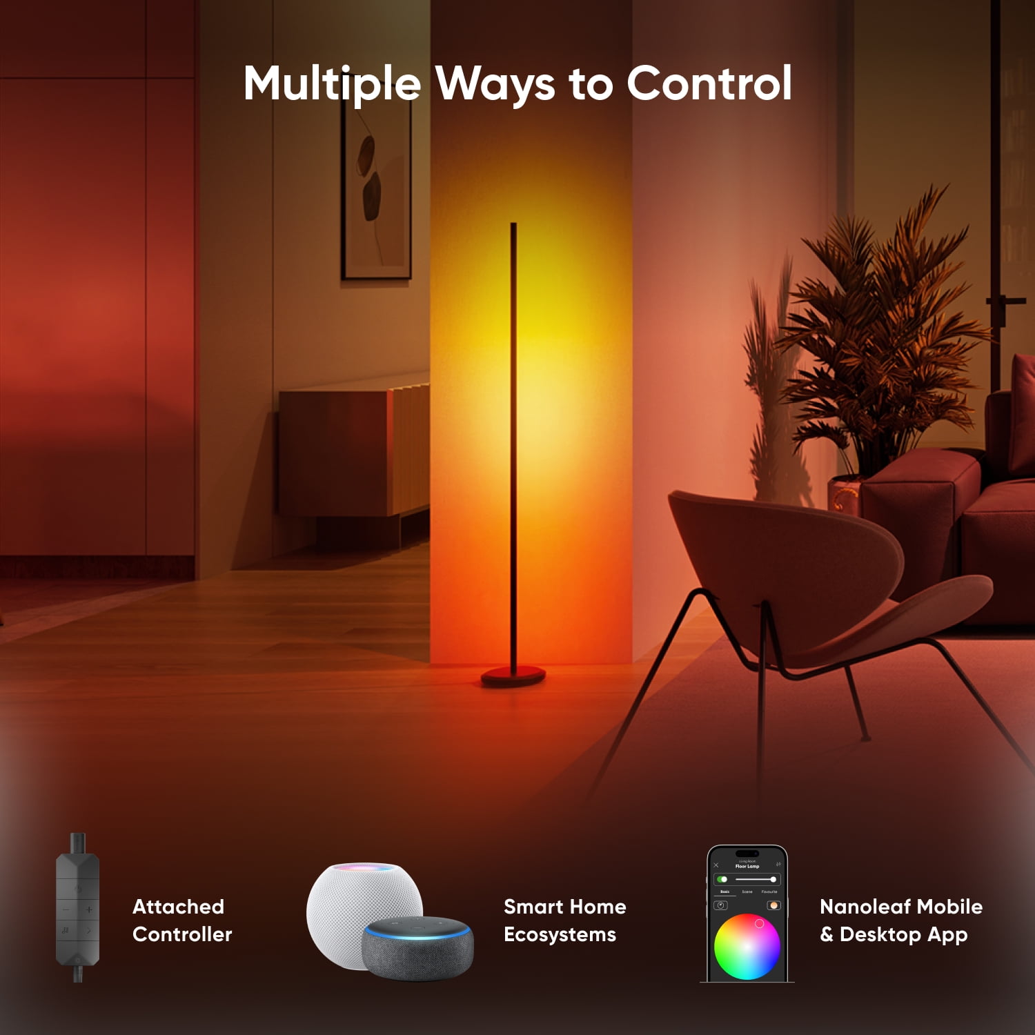 Nanoleaf Matter Smart Multicolor Floor Lamp LED Light for Indoor Use, Modern Style