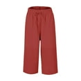 thumbnail image 4 of Levmjia Womens Wide Leg Pants Elastic Waist Soft Cotton Linen Breathable Casual Home Wear Summer Solid Color Drawstring Pocket Comfortable Stretchy Cropped Trousers, 4 of 9
