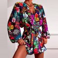 thumbnail image 2 of Pompotops Robes Mini à Volants Imprimé Floral Manches Longues Col en V Décontracté pour Femmes, 2 of 5
