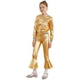 thumbnail image 2 of MSemis Kids Girls Metallic Jazz Hip Hop Disco Jacket Coat with Flared Pants Dress Up Gold 16, 2 of 7