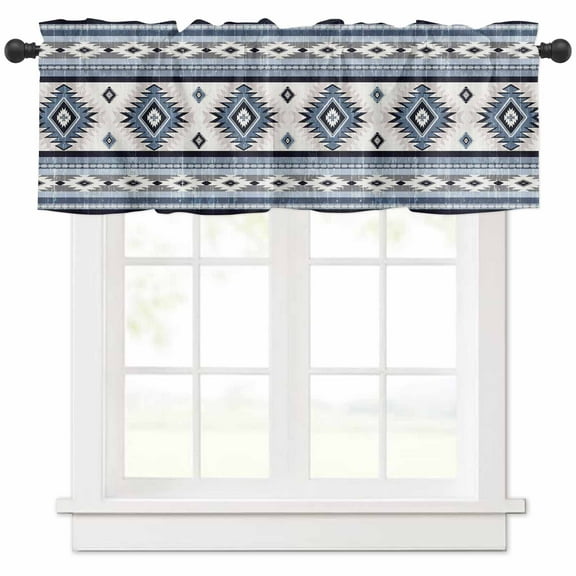 Blue Southwestern Valances for Windows Farmhouse Kitchen Curtains Valances Rod Pocket Valance Curtains for Kitchen Windows Boho Aztec Ethnic Abstract Print Window Valances for Bathroom 54"x18"