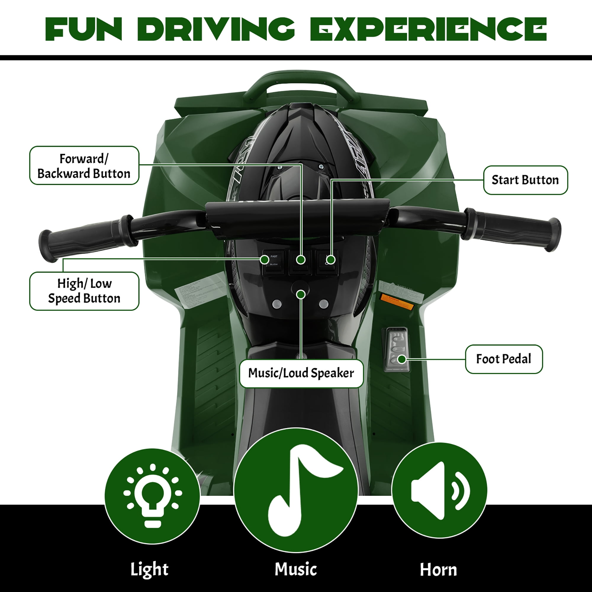 Costway 12V Battery Powered Kids Ride On ATV Electric 4-Wheeler Quad Car with  MP3 & Light Green