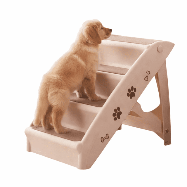 Escalera para Perro y Gato Mascota Antideslizante Antiderrapante Plegable 4 niveles Resistente 39x64x50cm Color Beige
