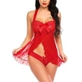 thumbnail image 3 of Gibobby Ropa interior mujer sexy Conjunto de lencería de Brasier y pantaleta de Encaje y Transparencias(Rojo, XXG), 3 of 5