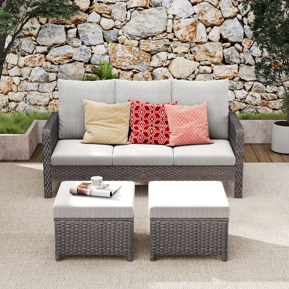 Brafab Patio Rattan Conversation Set Outdoor Furniture Set w/ Meige Cushion