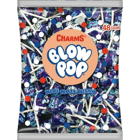 Charms Blow Pop Blue Razz Bubble Gum, 48 count, 50 calories, 24 oz. Bag