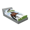 thumbnail image 2 of Ambesonne Nature Fitted Sheet & Pillow Sham Set, Horse Pacing on Grass, Twin, Blue Green Brown, 2 of 2