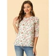 thumbnail image 2 of INSPIRE CHIC Blouse Fluide en Mousseline à Volants à Manches 3/4 à Imprimé Floral pour Femme 5 TP, 2 of 5