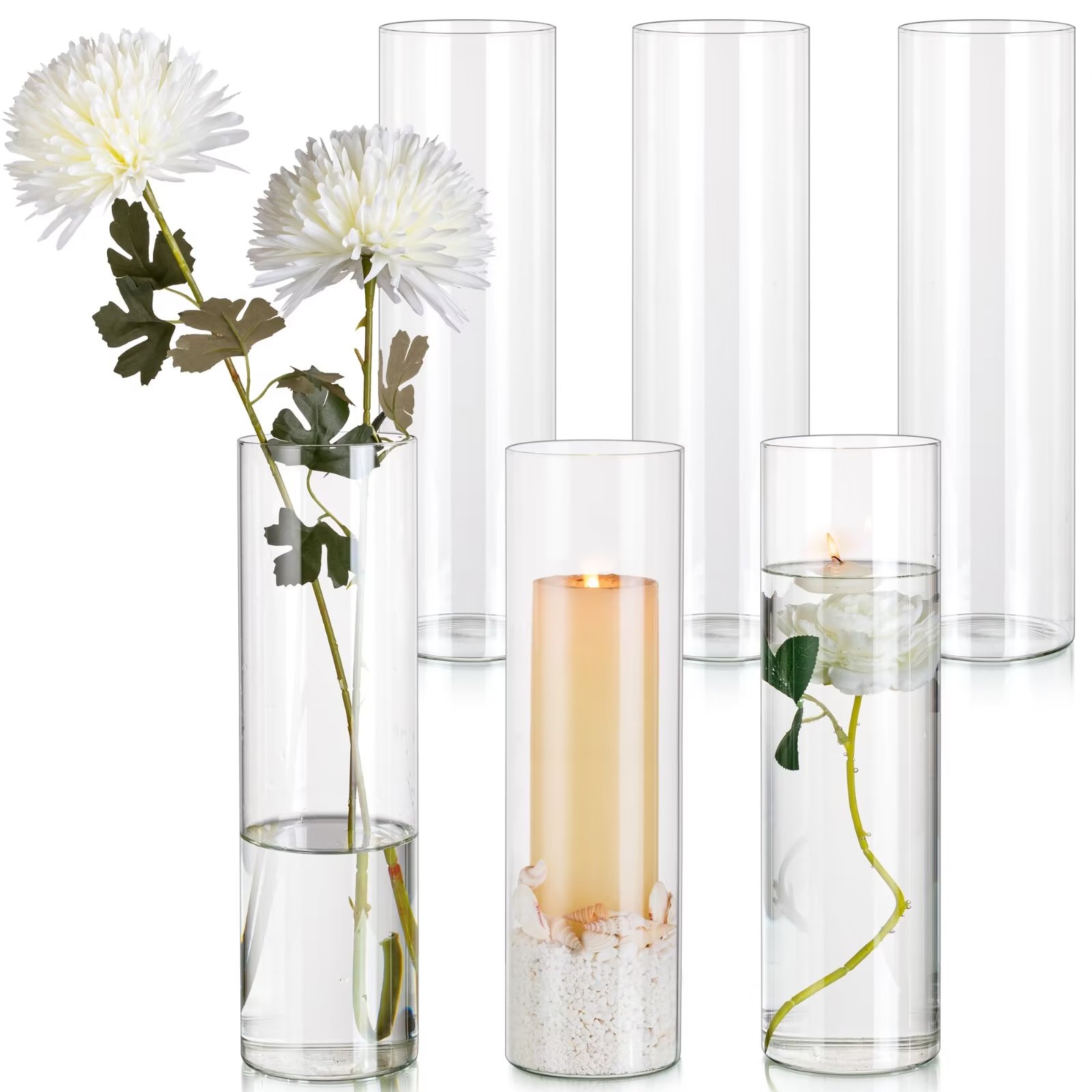 Glasseam 6 inch Clear Glass Cylinder Vases in Bulk Set of 36 Clear