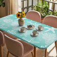 thumbnail image 3 of Teal Ombre Coastal Table Cloths for 6 Foot Rectangle Tables, Nautical Beach Starfish Coral Summer Patio Waterproof Elastic Fitted Tablecloths, Washable Rectangular Table Cover for Camping, 3 of 8