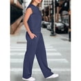 thumbnail image 4 of Traje Informal de Dos Piezas para Mujer, Cuello Alto, Pantalones Anchos, Ideal para Vacaciones y Viajes Azul Oscuro XL, 4 of 10