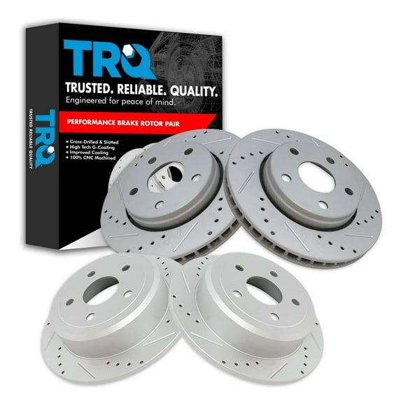 TRQ Front and Rear Performance Brake Rotors Set Premium G-Coated Cross Drilled & Slotted Fits Select 2007-2017 Jeep Wrangler 2018 Wrangler JK