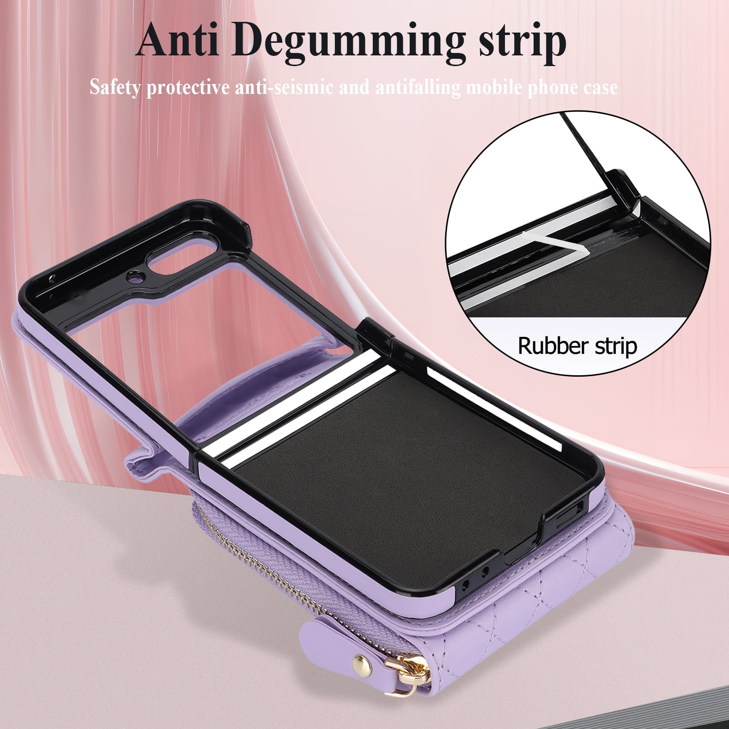 Allytechgroup Galaxy Z Flip 7 Wallet Case with Hand Wrist Shoulder Strap, Premium PU Leather Cards Slots Zipper Pocket Shockproof Protective Phone Case Cover for Samsung Galaxy Z Flip7, Purple