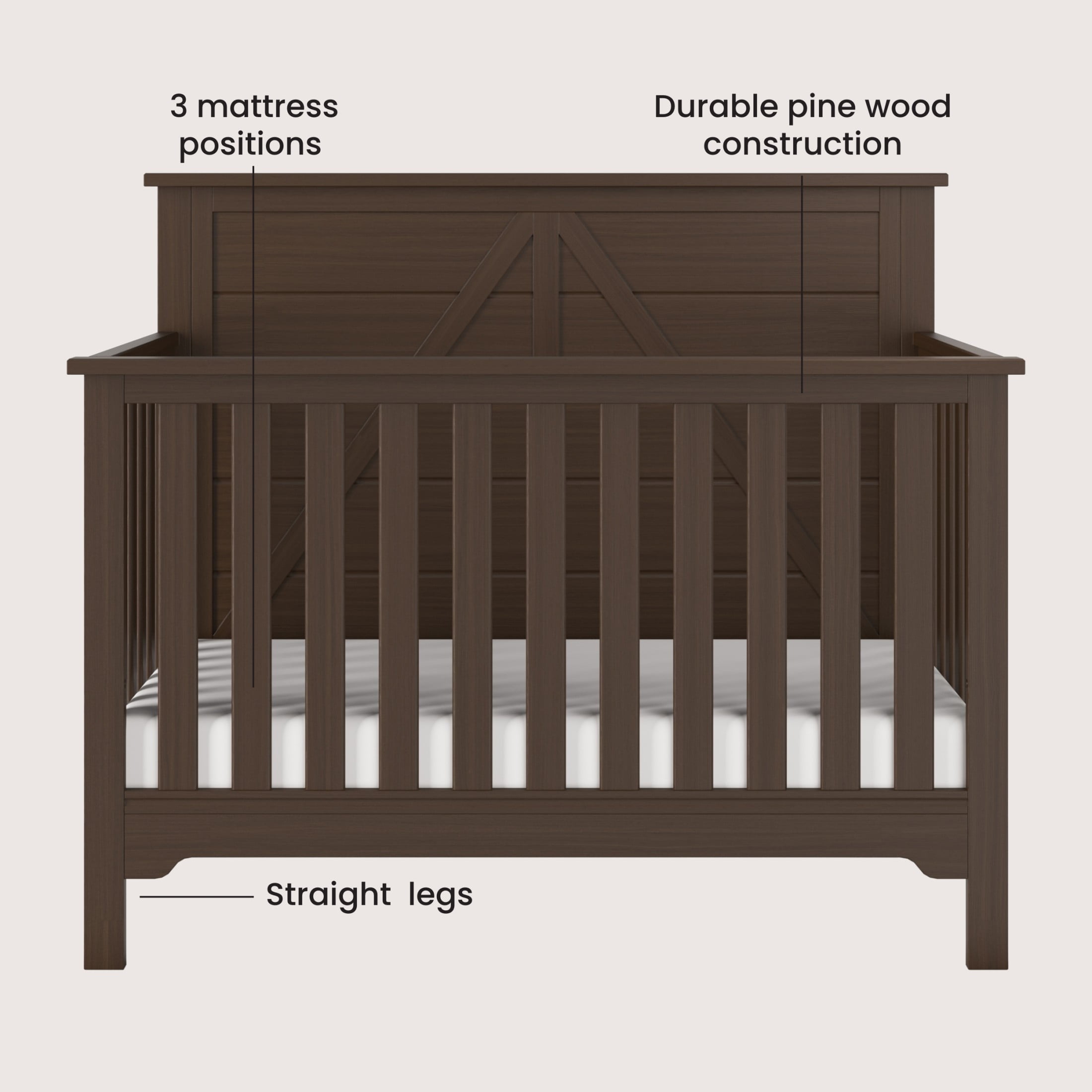 Child Craft Woodland 4-in-1 Convertible Crib, Shiplap Panel Design, 3 Mattress Heights, Brushed Truffle