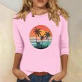 thumbnail image 2 of qolati Womens Tops 3/4 Sleeve Crewneck Cute Shirts Casual Palm Tree Print Trendy Blouses 2024 Summer Hawaiian Pullover Blouse, 2 of 4