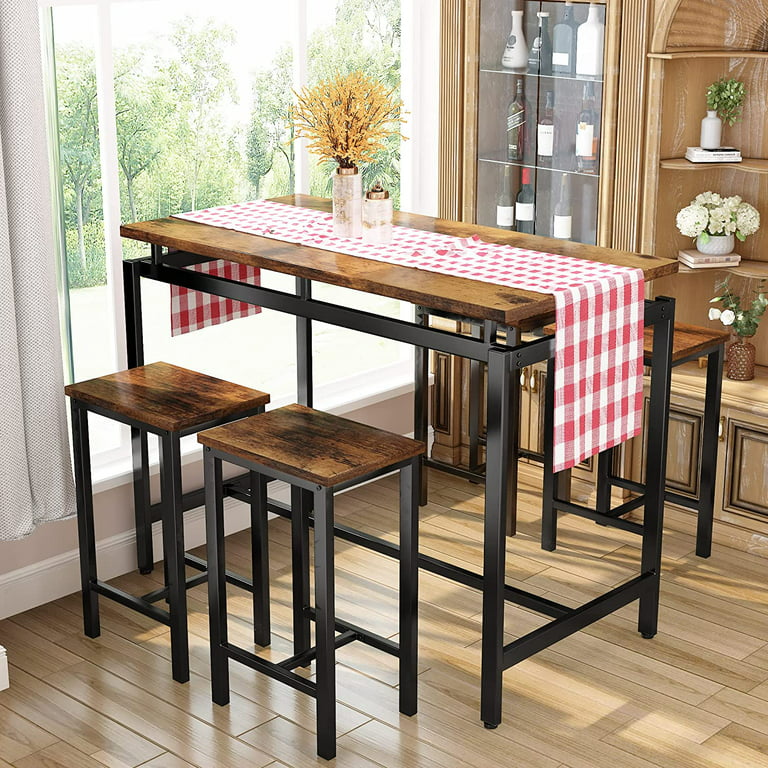 Recaceik 5 Pieces Dining Table Set 1 Table & 4 Chair, Rustic Brown 