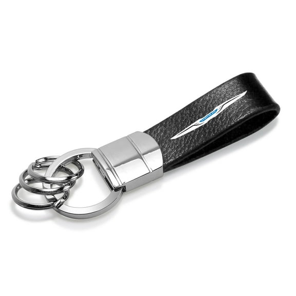 Chrysler Logo Genuine Black Leather Strap Loop Key Chain Keychain
