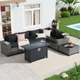 thumbnail image 4 of JOIVI 7 Pieces Wicker Patio Furniture Set with 50,000 BTU Gas Fire Pit Table, Outdoor Rattan Sectional Sofa Conversation Set with 45" Fire Pit Table for Deck, Porch, Yard, Black, 4 of 13