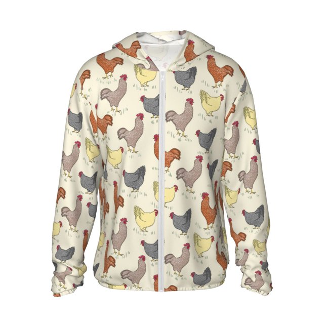 Fotbe Funny Chicken Chaqueta con Protección Solar UPF 50+ para Hombre y Mujer, Camisa con Capucha y Bolsillos-X-Large