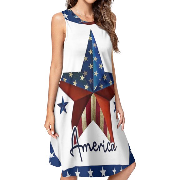 4th of July Independence Day Spring Summer Dresses for Women Fashion T-shirt Dress Casual Sleeveless Loose Sundress with Pockets