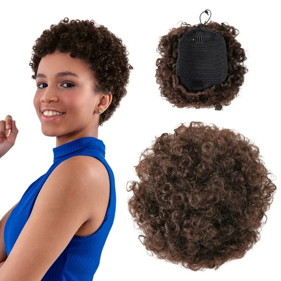 WXLCISI Drawstring Ponytail for Black Women, Afro Puff Kinky Curly Hair Ponytail Extension with Bangs, Natural Hair Ponytail