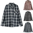 thumbnail image 2 of Men Plaid Flannel Shirt Long Sleeve Button Down Casual Vintage Lapel Overshirt Jacket Loose Fit Layered Top, 2 of 5