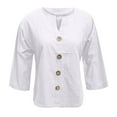 thumbnail image 5 of Afdoent Womens Tops Ladies Linen Shirt Button Down V Neck Solid Color Blouse 3/4 Sleeves Casual Loose Fit Tunic Tops Summer Shirts Elegant, 5 of 5