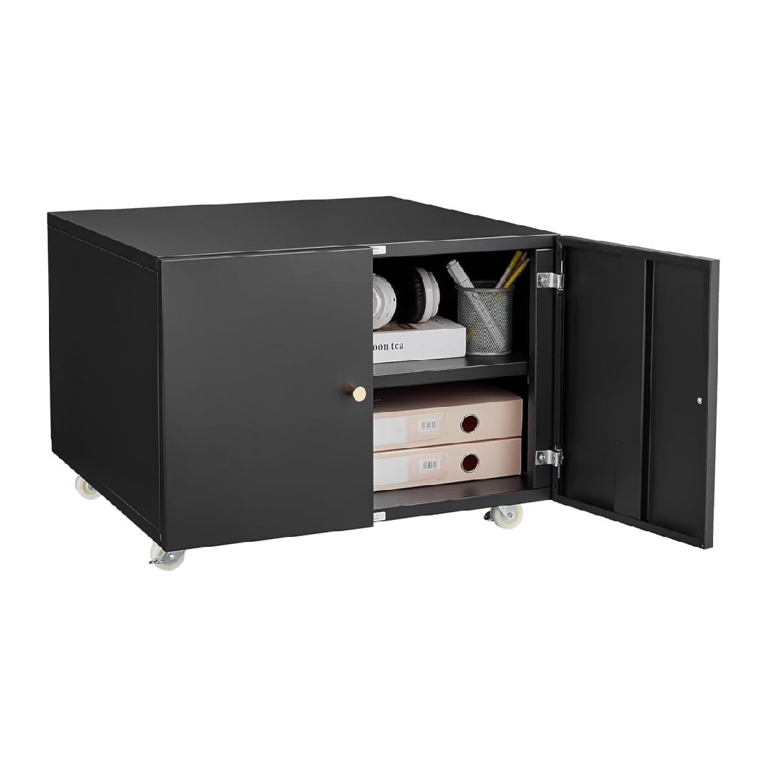 Metal Printer Stand with Storage, Mobile Printer Cabinet for Home Office, Table for Printers with Adjustable Shelf File Cabinets on Wheels 3D Printers Stand Black 17.7''H