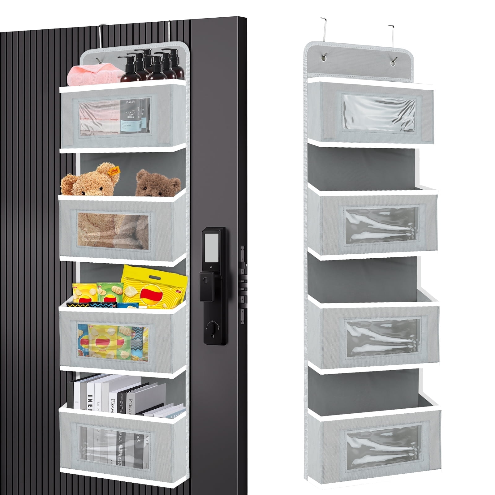 Over The Door Organizer Storage,4 shelf Door Organizer Hanging,Hanging Closet Organizers and Storage Organizer for Closet,Baby Kids Closet Door Organizers for Storage,Nursery,Bedroom (Grey)