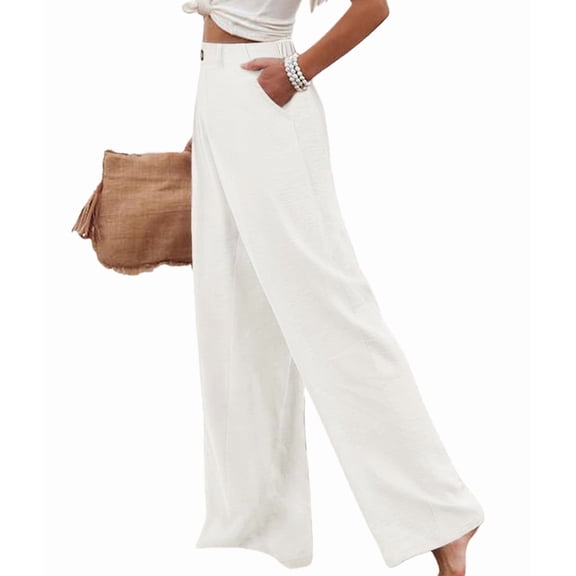 Women'S Pants Casual Button Up High Waisted Wide Leg Trousers White XXL