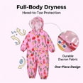 thumbnail image 3 of Girls Rain Suit Toddler Hooded Rainsuit One Piece Coveralls Raincoat Poncho Full Body Rain Gear for Kids 1-7 Years, 3 of 8
