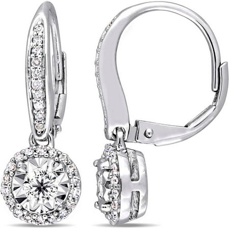 Miabella 1/2 Carat T.W. Diamond Sterling Silver Halo Leverbackt Earrings