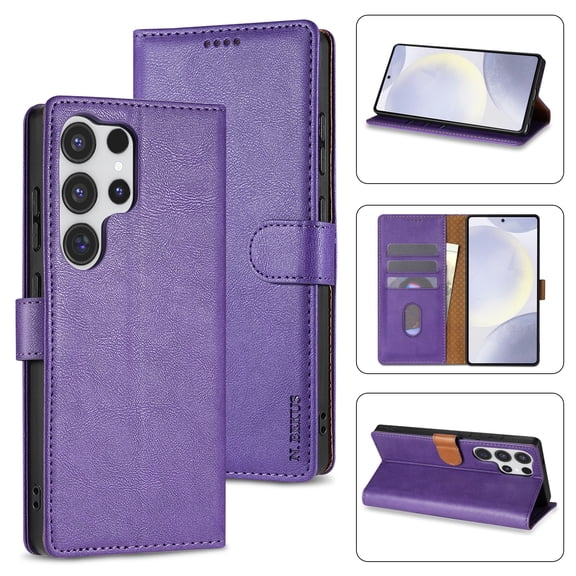 For Samsung Galaxy S21 Ultra Phone Case Wallet,[RFID-Blocking] [Card Holder/Cash Slots] [Kickstand] Magnetic Clasp Leather Protective Flip Cover Men Women for Samsung Galaxy S21 Ultra,Purple