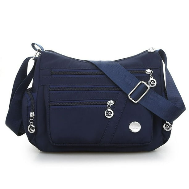 Bolso bandolera multibolsillos para mujer, de nailon impermeable, de un solo hombro, de viaje, color azul