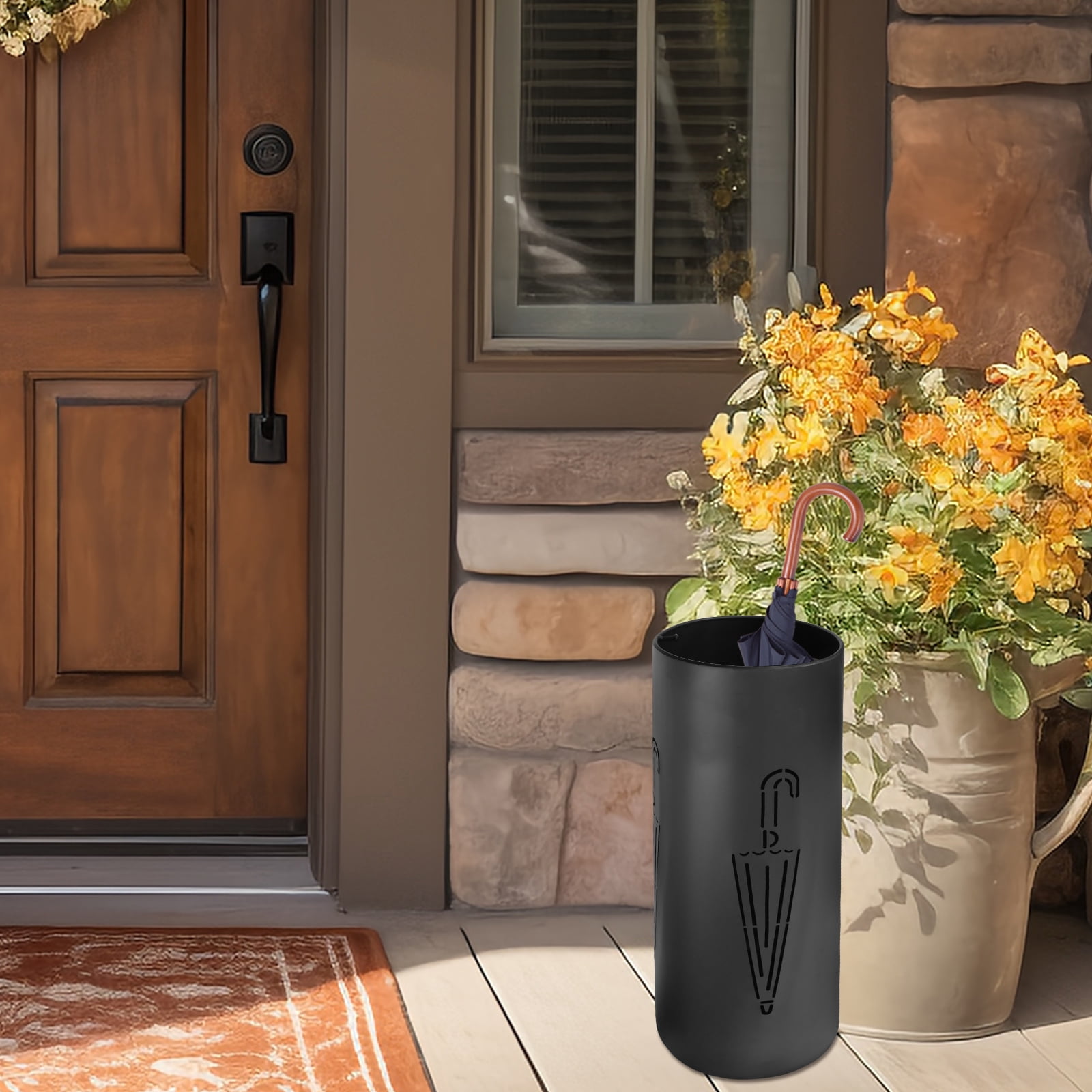Metal Round Umbrella Stand Rack, Free Standing Umbrella Holder Bin, Canes Walking Sticks Holder for Entryway, Home, Office, Black