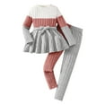 thumbnail image 1 of Odeerbi 3-10 Años Niñas Conjuntos Color Block Rib Punto Manga Larga Tops Pantalón Conjunto Dos Piezas, 1 of 9