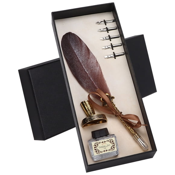Kit De Pluma De Caligrafía, Juego De Pluma Antigua Con Botella De Tinta Vacía, 5 Puntas De Pluma De Repuesto, Punta De Pluma Para Practicar Caligrafía Para Escribir EOTVIA No