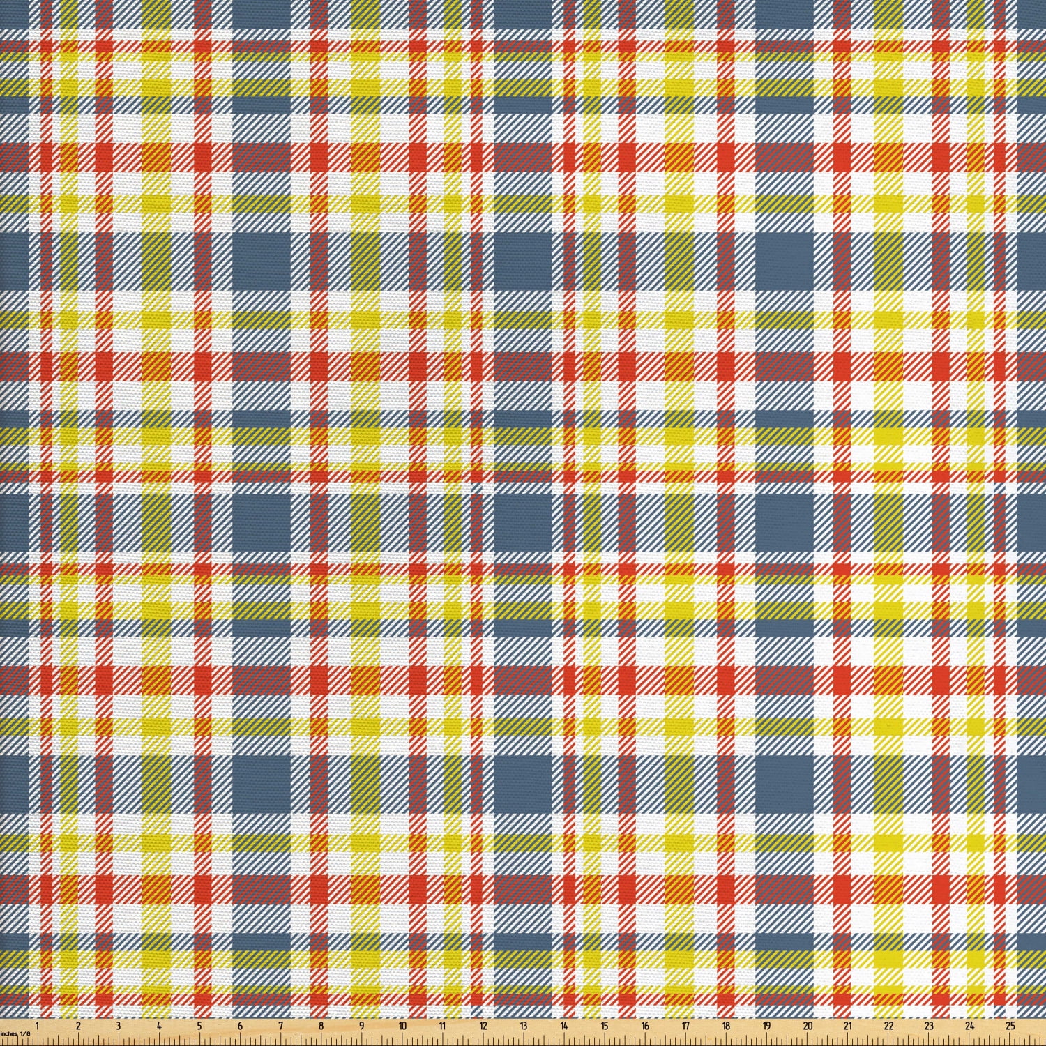 Grey Yellow Fabric by The Yard, Continuous Colorful Cheery Plaid