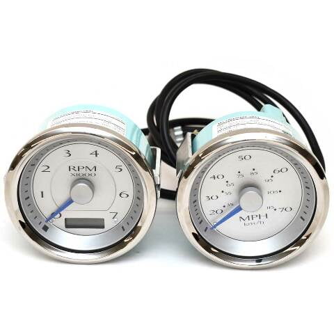 VeeThree Boat Gauge Set | Silver Blue 3 1/4 Inch (Set of 2)